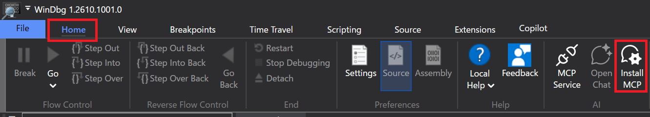 Install MCP ボタンの押下