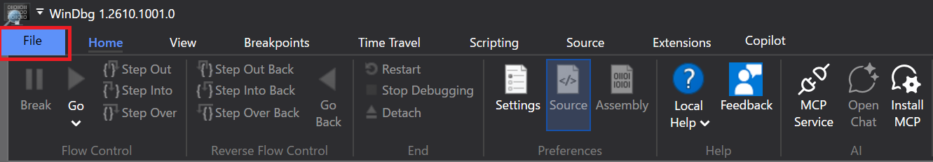 File タブの選択
